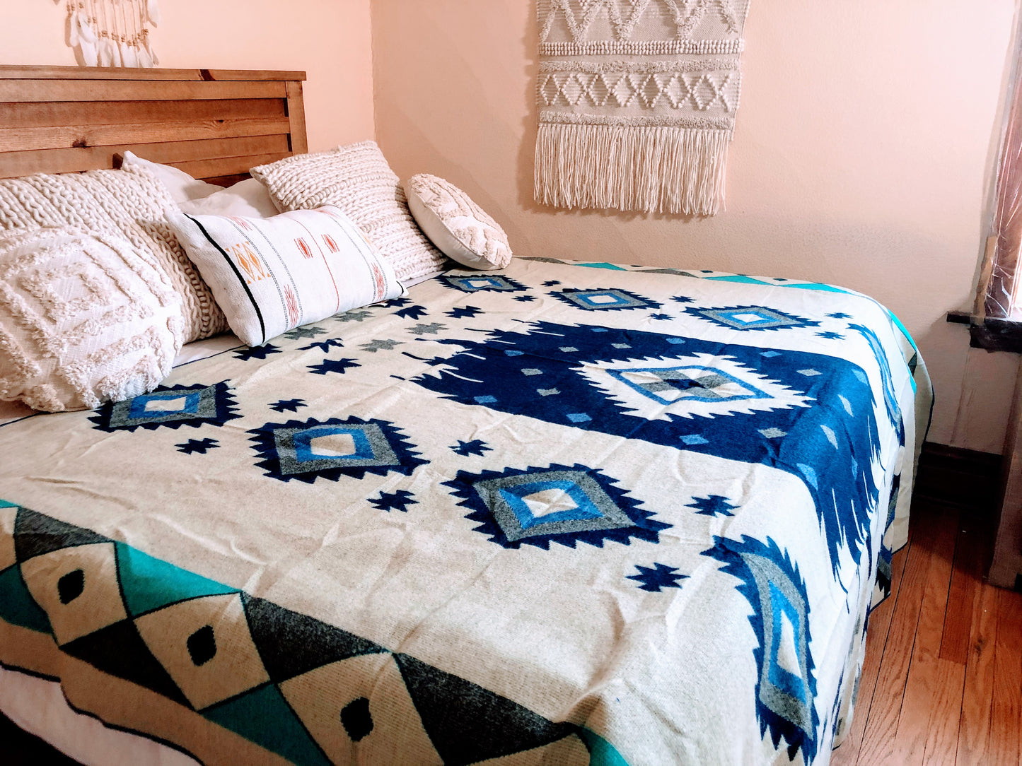 Alpaca Wool Blanket Turquoise & Rainbows
