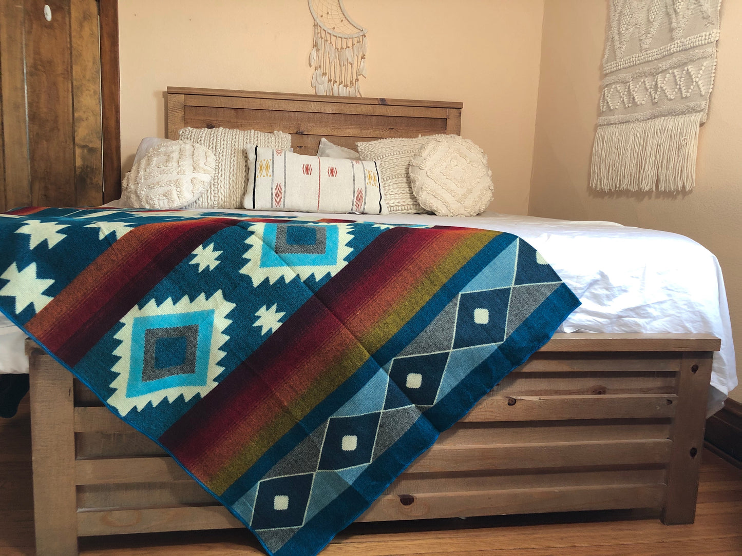 Alpaca Wool Blanket Turquoise & Rainbows