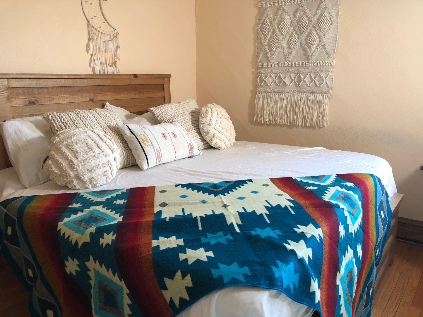 Alpaca Wool Blanket Turquoise & Rainbows