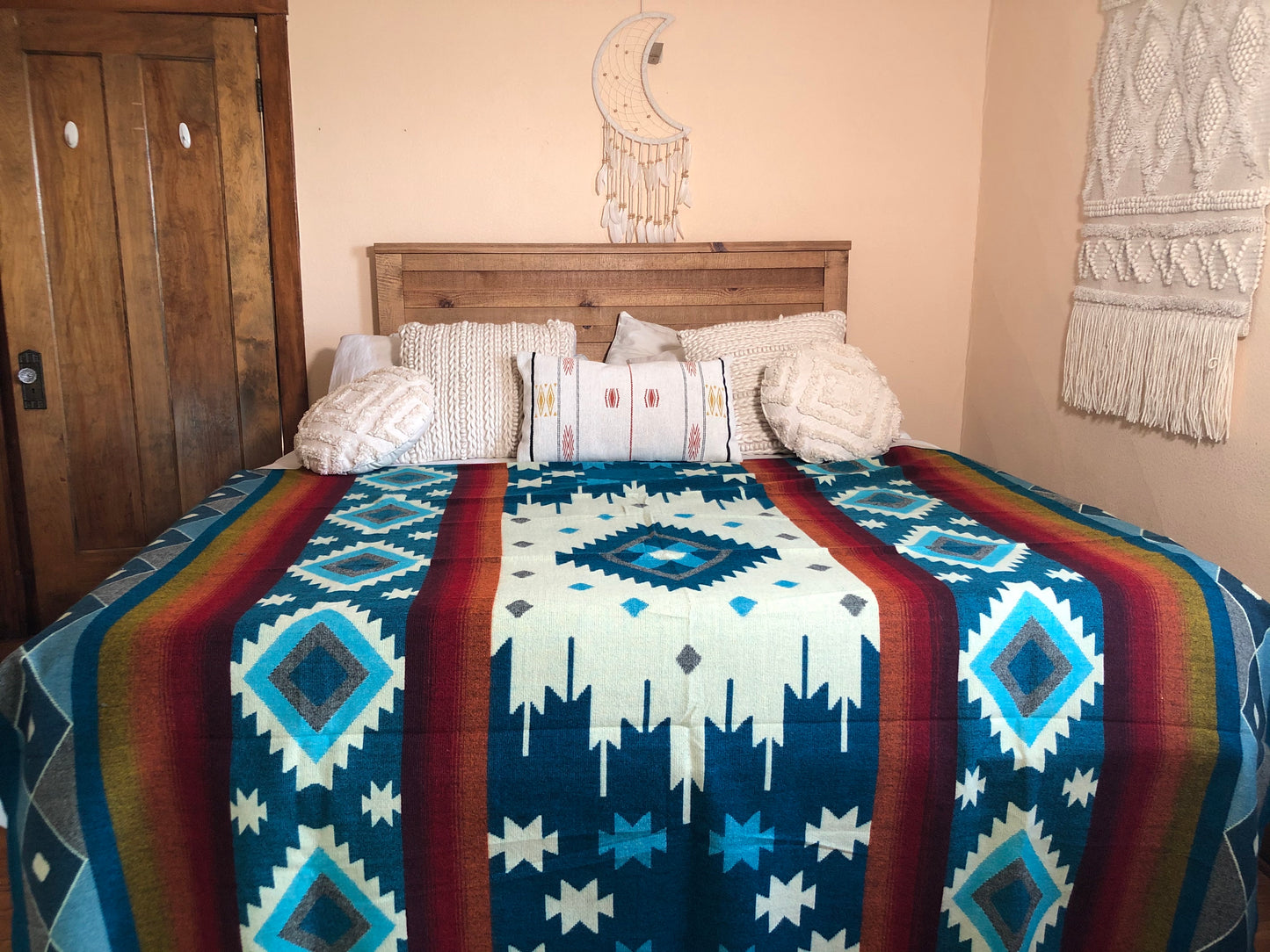 Alpaca Wool Blanket Turquoise & Rainbows
