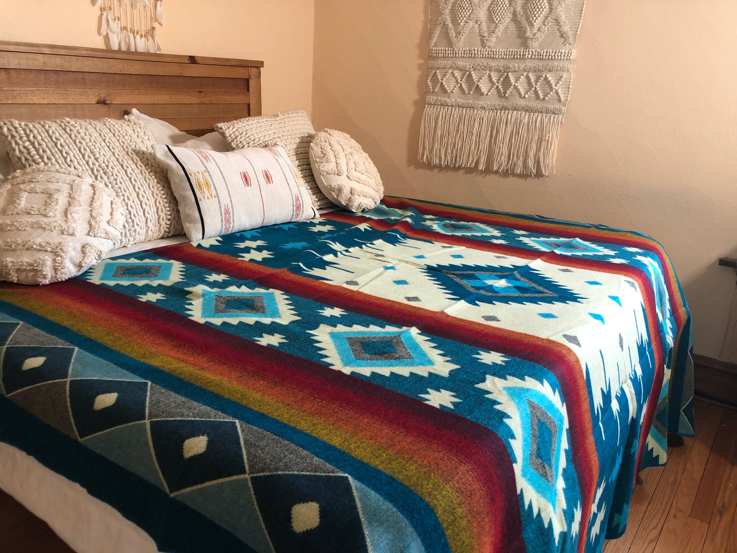 Alpaca Wool Blanket Turquoise & Rainbows