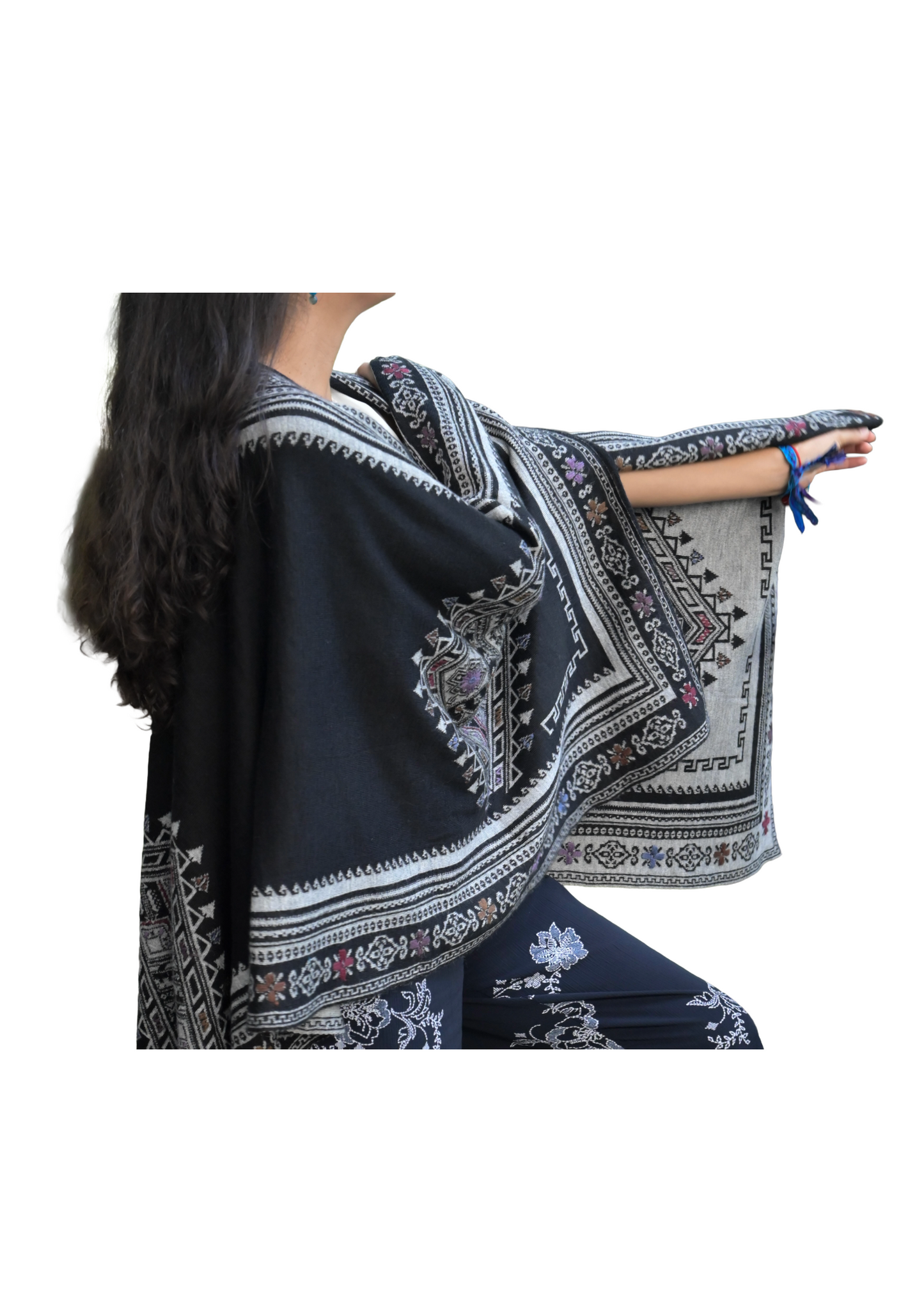100% Baby Alpaca Wrap with hand embroidered detailing B&G