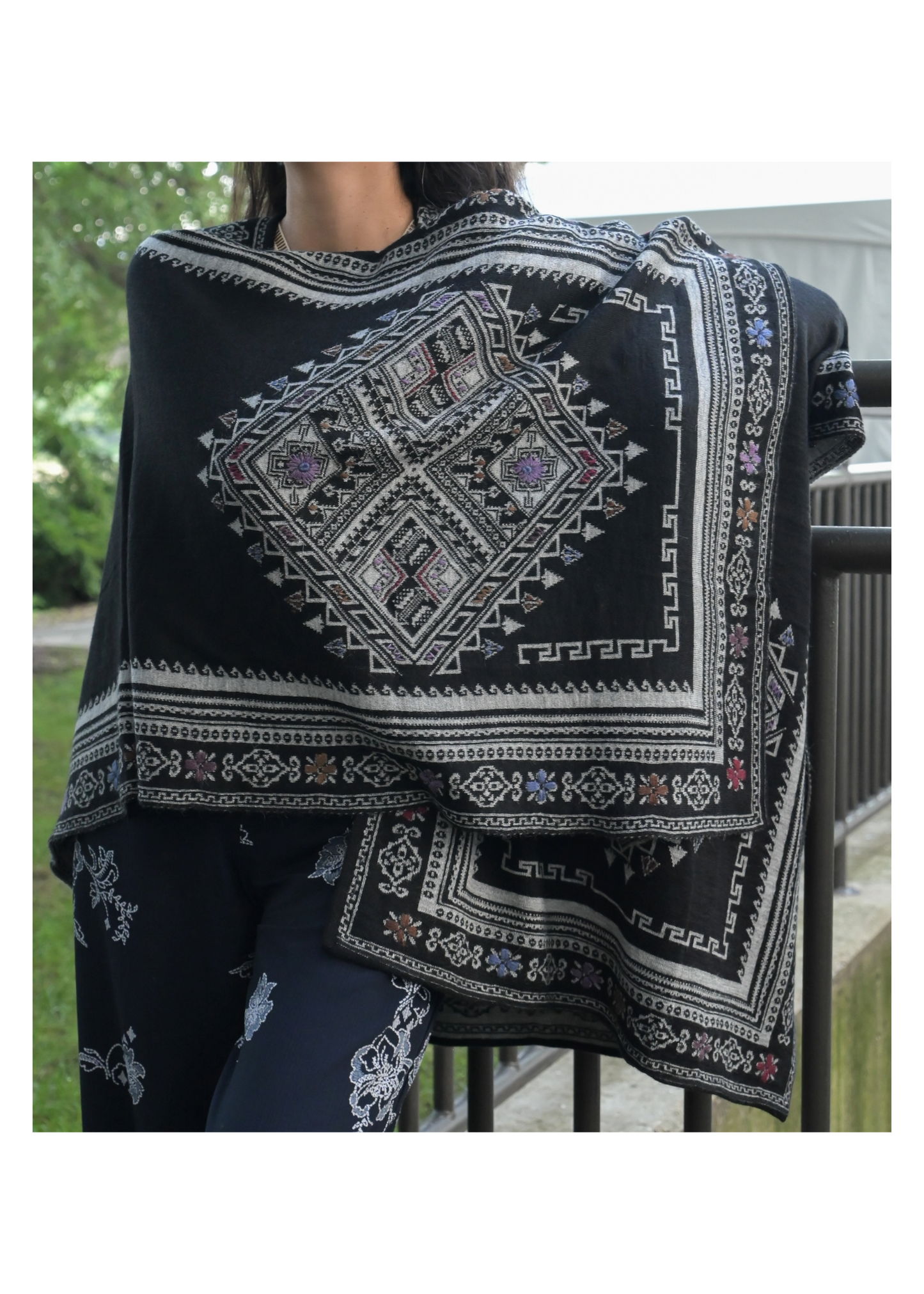 100% Baby Alpaca Wrap with hand embroidered detailing B&G
