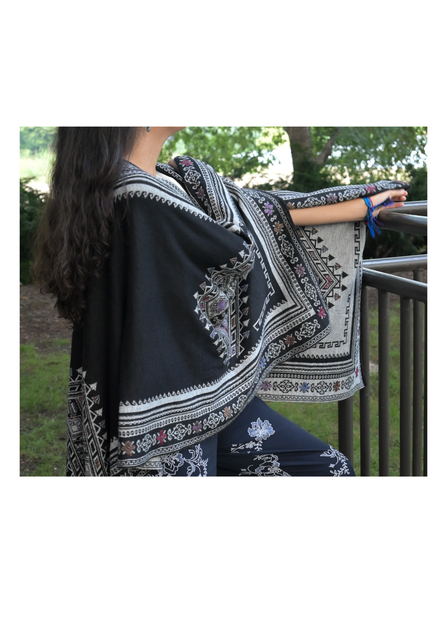 100% Baby Alpaca Wrap with hand embroidered detailing B&G