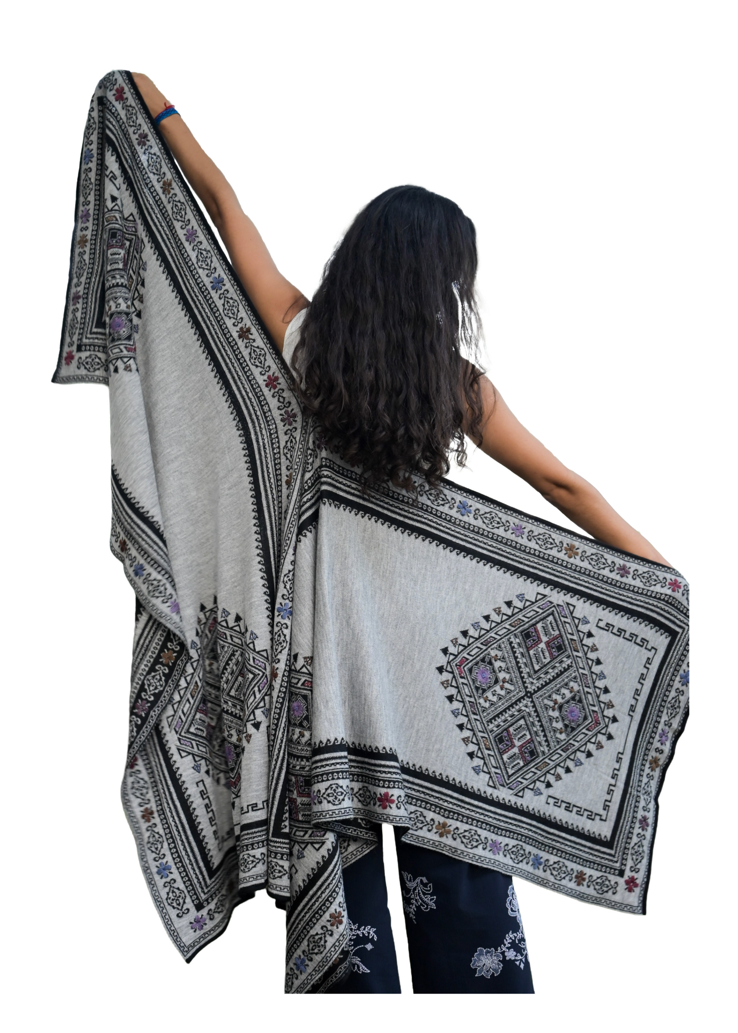 100% Baby Alpaca Wrap with hand embroidered detailing B&G