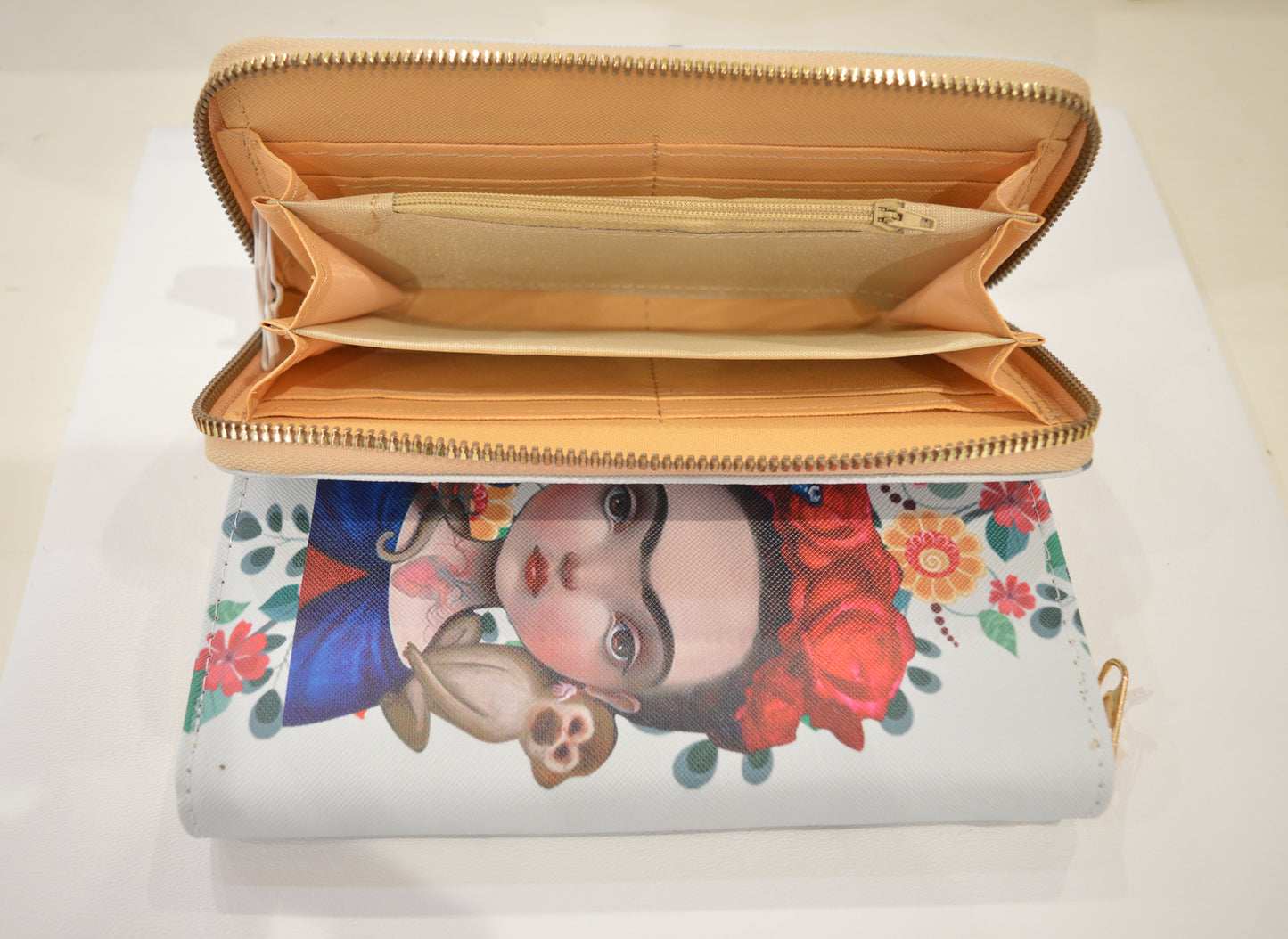 Firda kahlo wallet 8 inches by 4 inches. Open