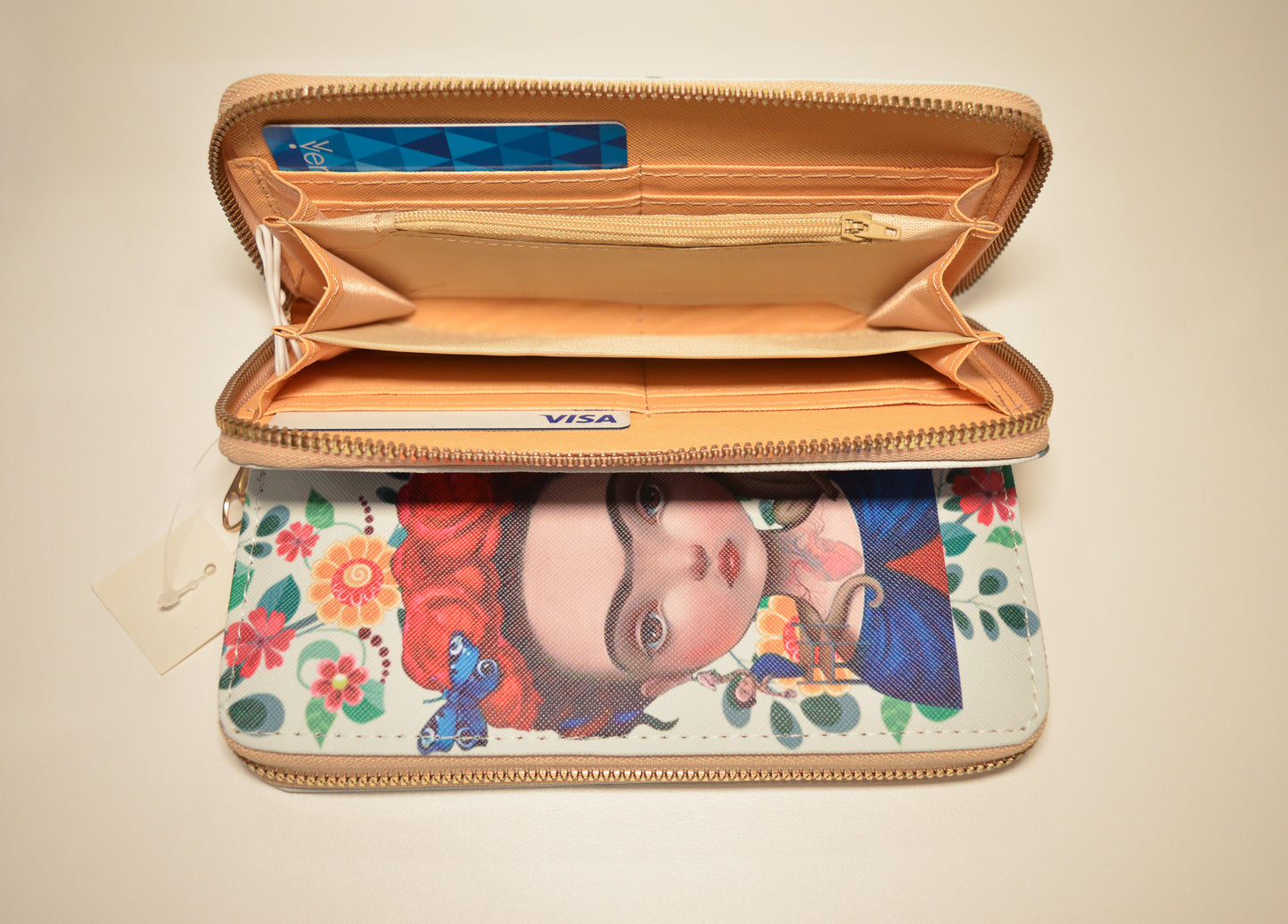 Firda kahlo wallet 8 inches by 4 inches. Open