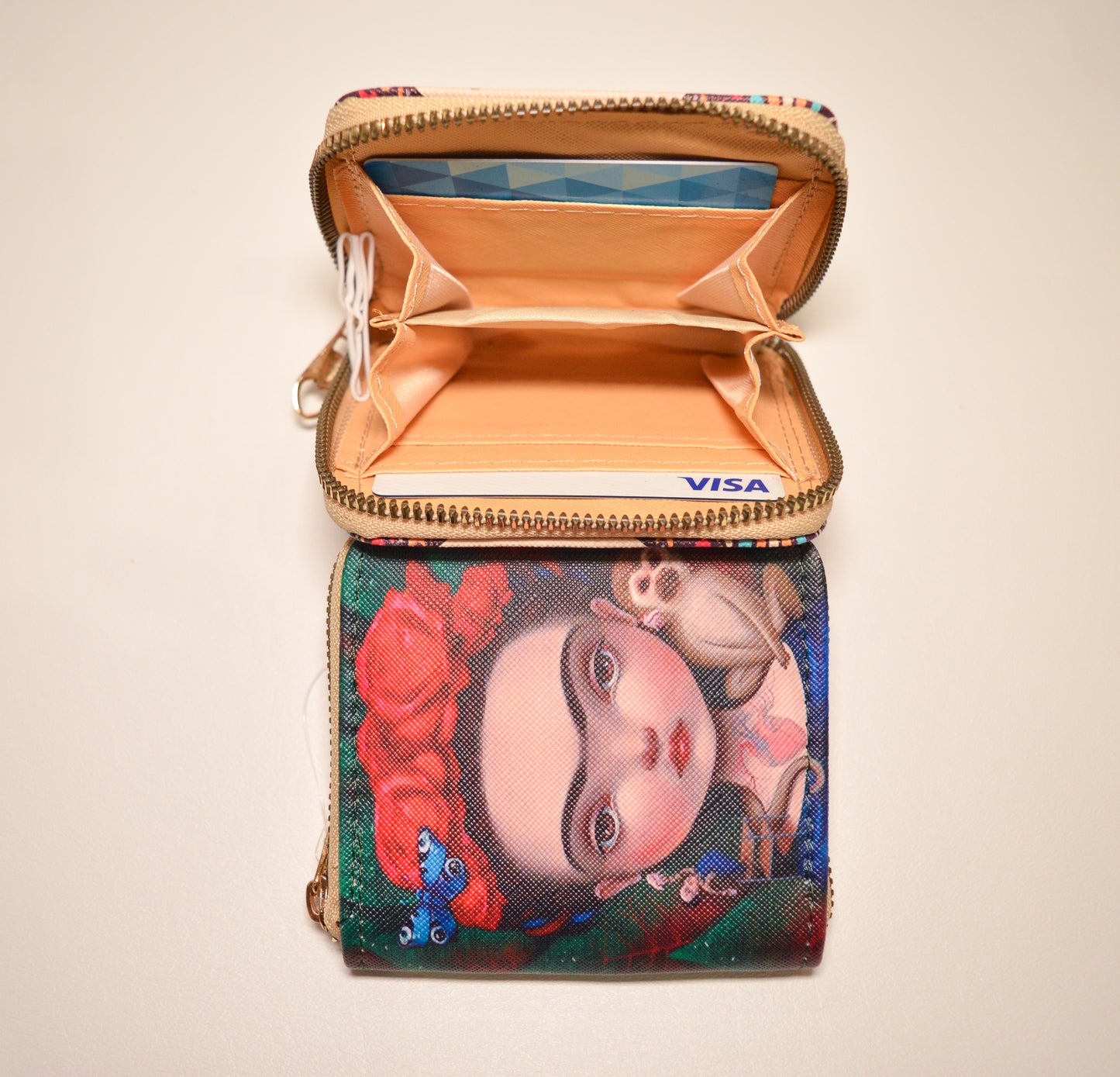 Firda kahlo wallet 4 inches by 4 inches. Open
