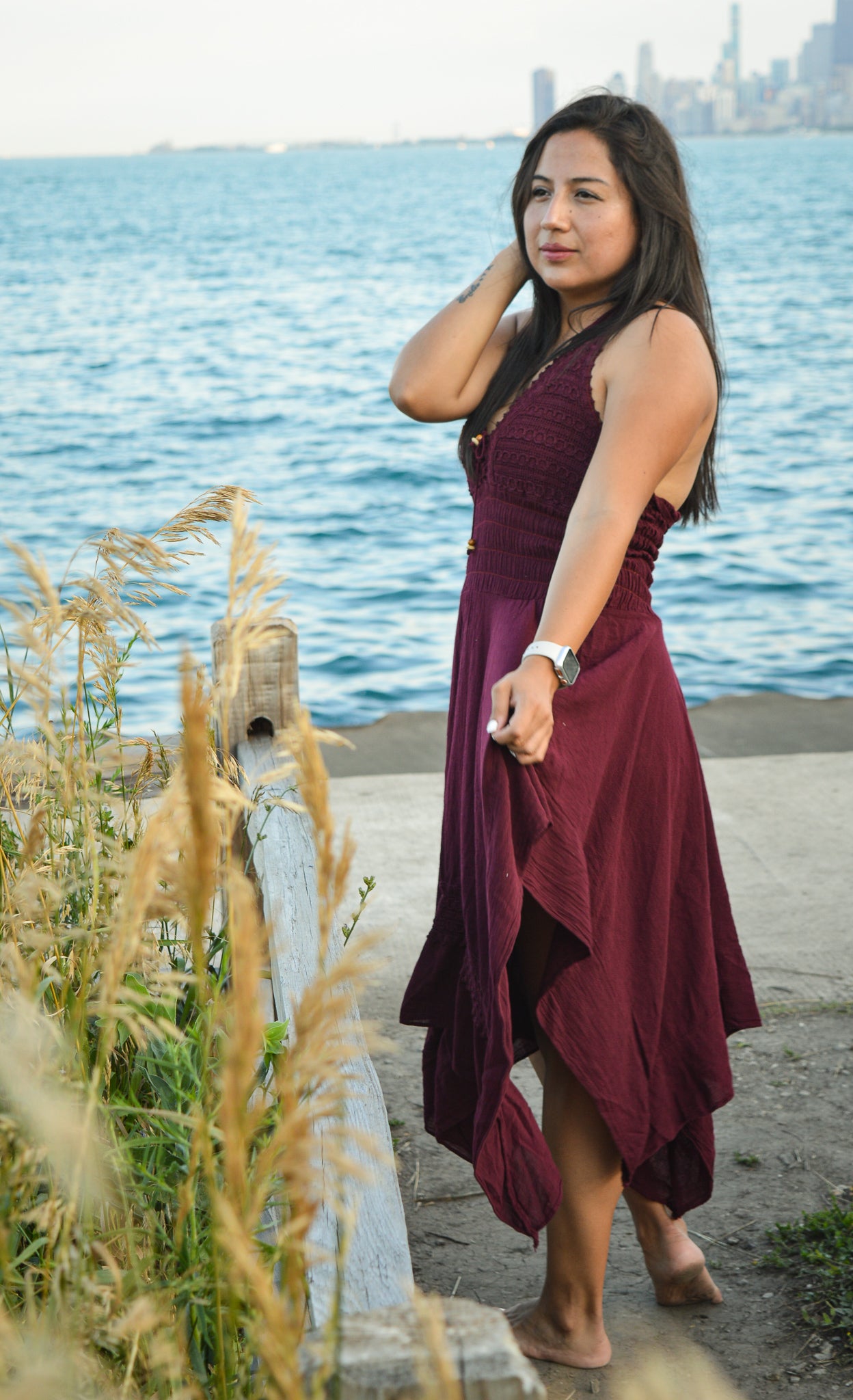 Pima Cotton Dress- Wine