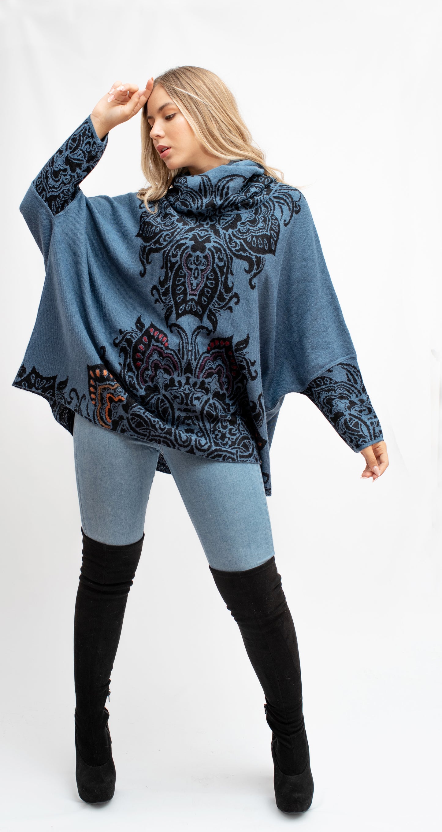 100% Baby Alpaca Poncho with Hand embroidered detailing