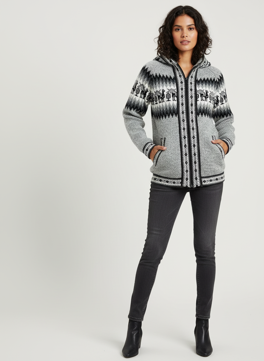 Zip up alpaca sweater Grey