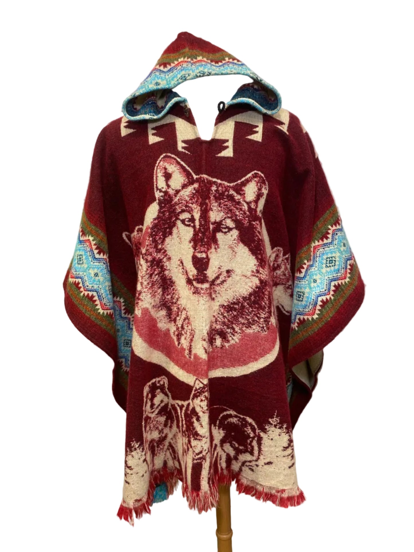 Wolf poncho Red