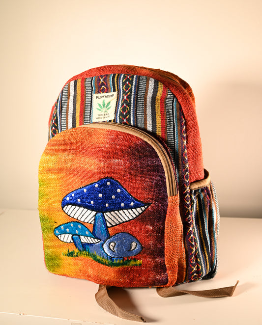 Hemp BackPack - tie dye  - blue Mashroom