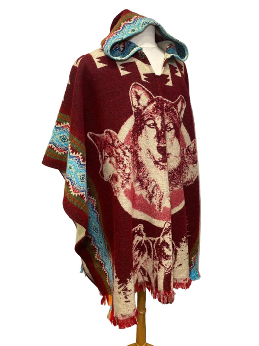 Wolf poncho Red