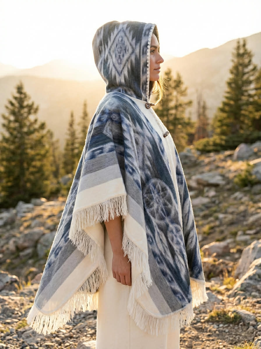 Neutral tones alpaca poncho Feather