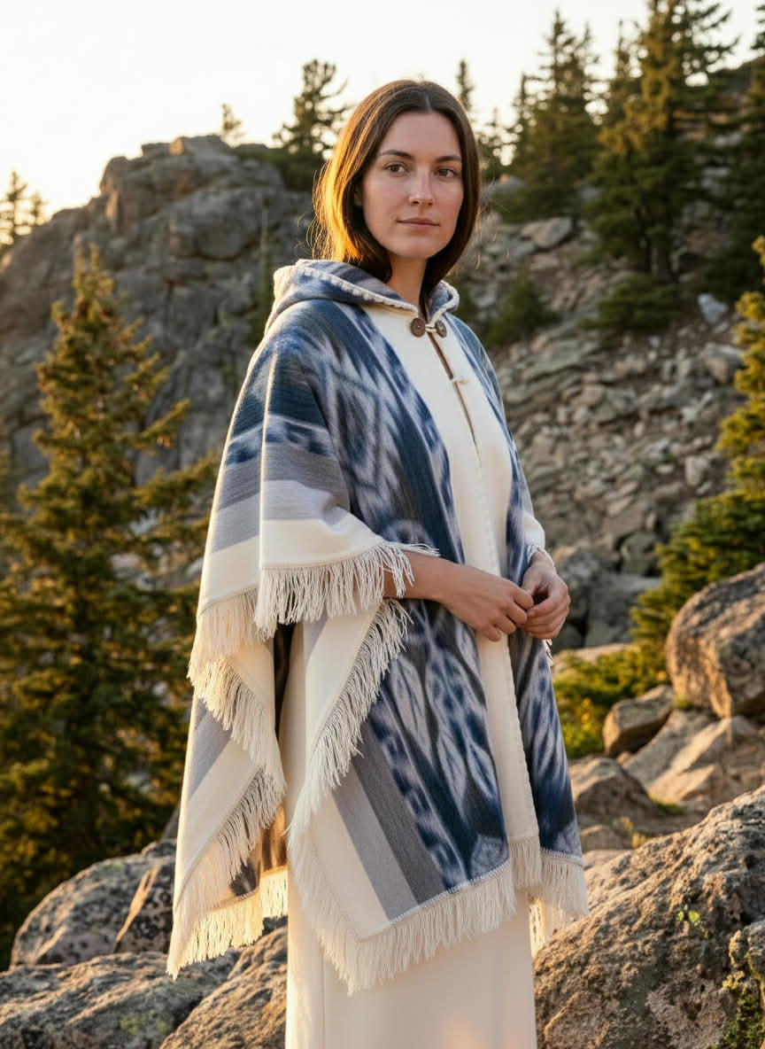 Neutral tones alpaca poncho Feather
