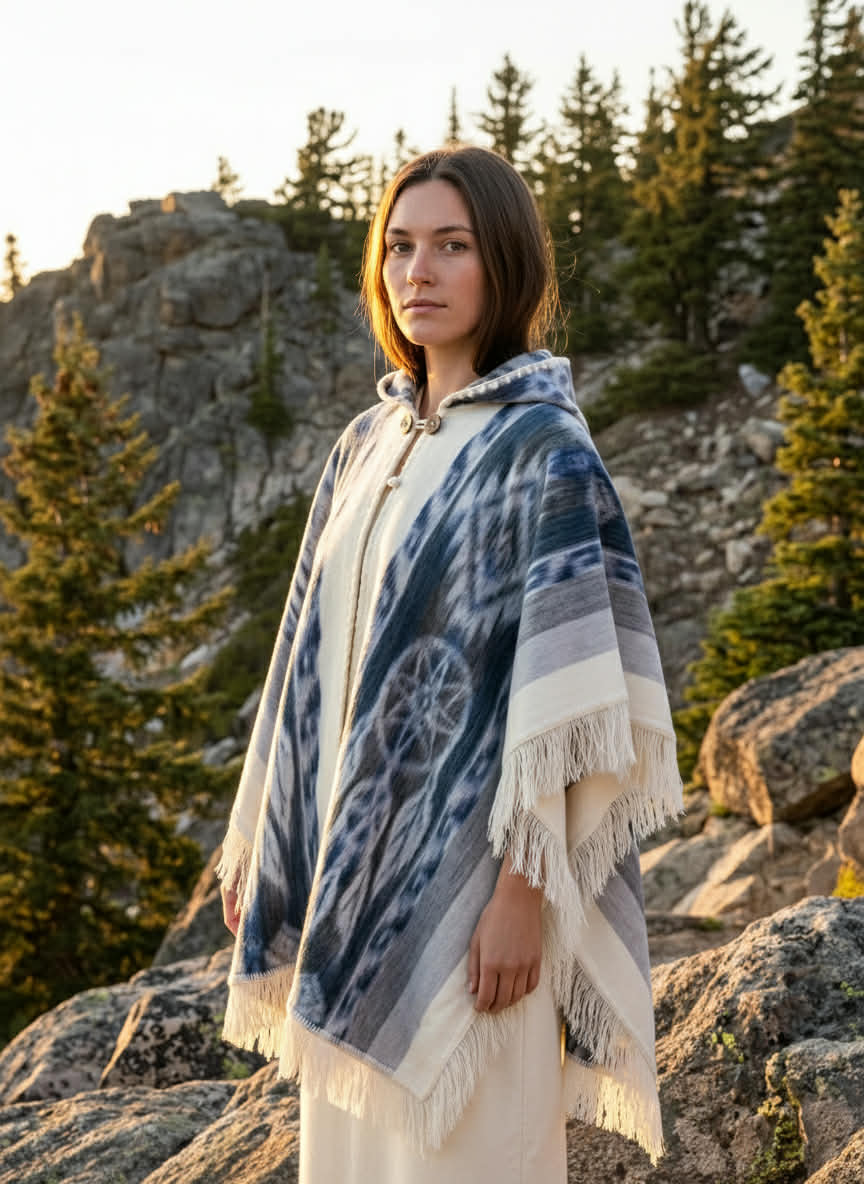 Neutral tones alpaca poncho Feather