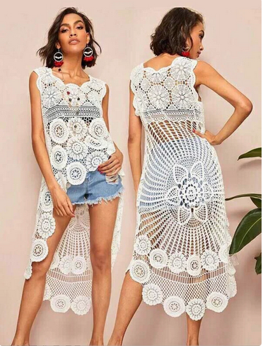 Crochet lace bathing suit cover up
