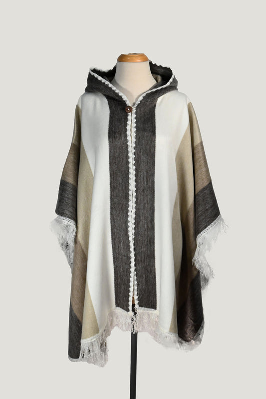 Alpaca Poncho white& Gray