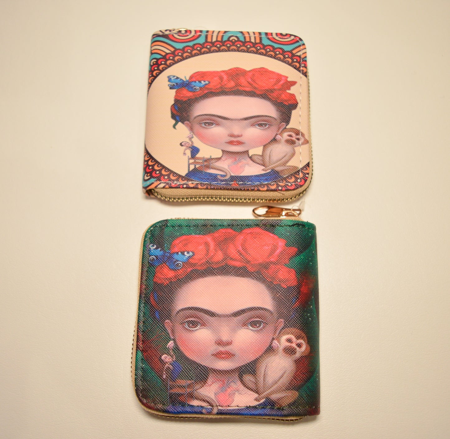 Firda kahlo wallet 4 inches by 4 inches.