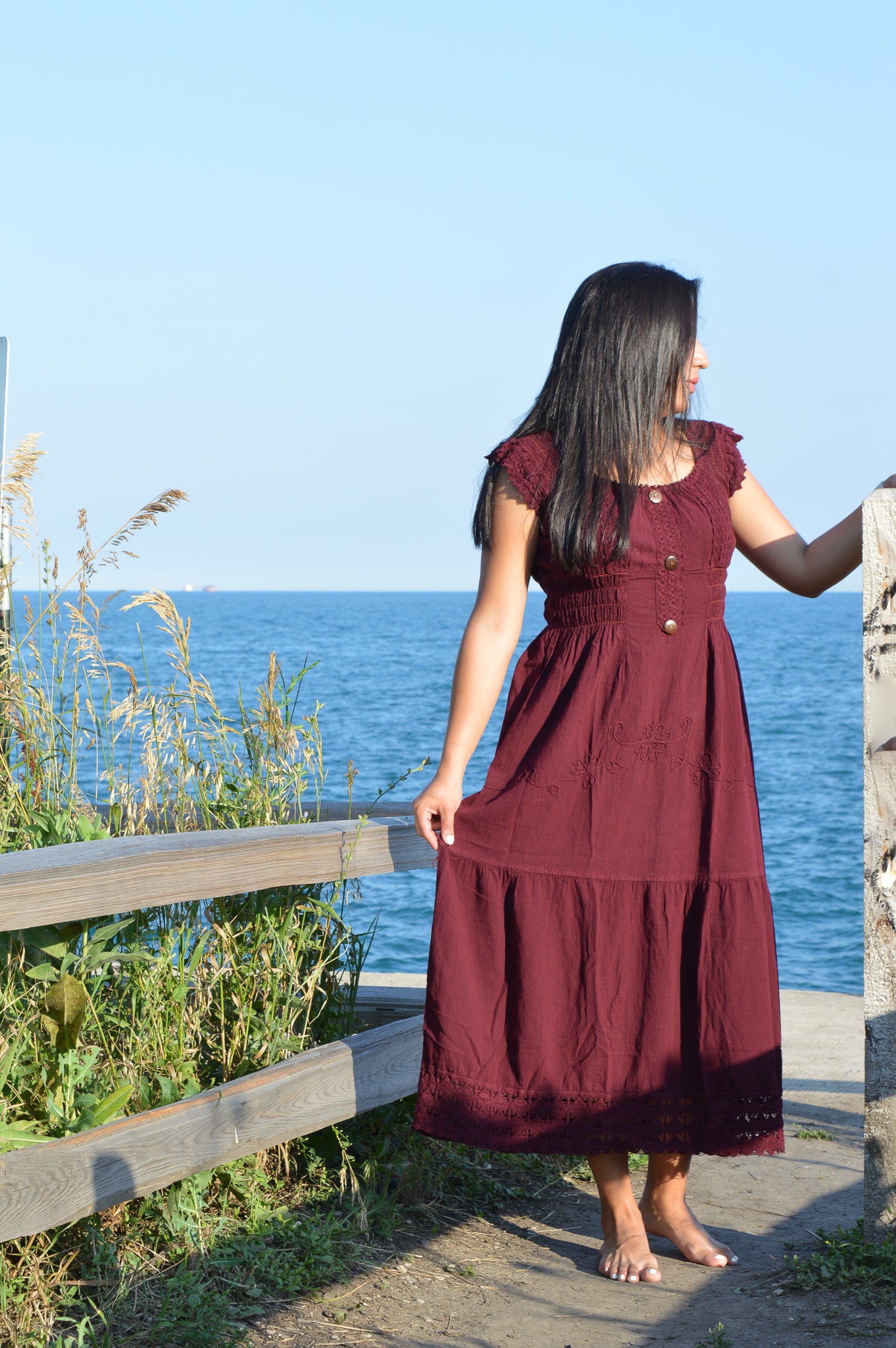 Pima Cotton long dress - Burgundy