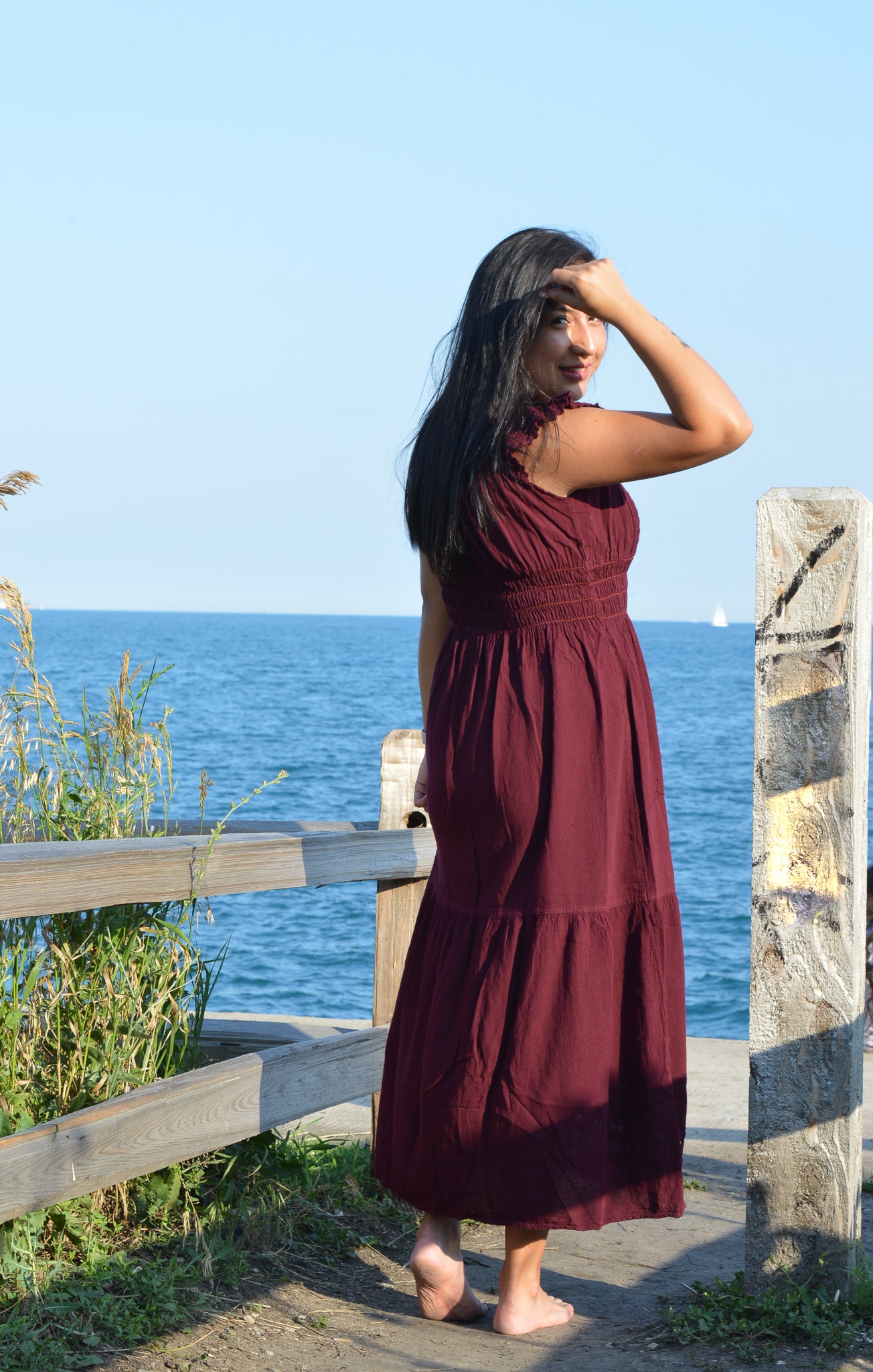 Pima Cotton long dress - Burgundy