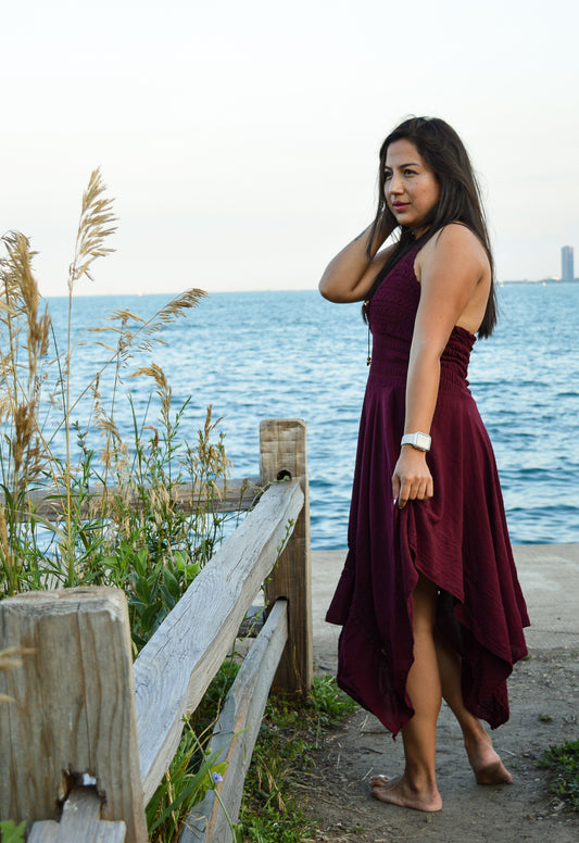 Pima Cotton Dress- Wine