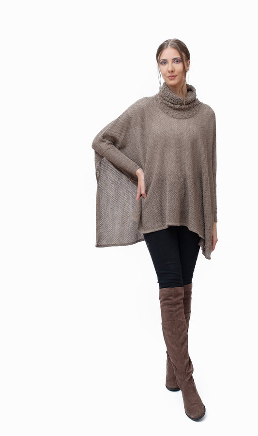 100 % Baby alpaca cowl neck poncho sweater