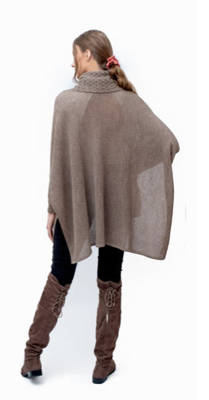 100 % Baby alpaca cowl neck poncho sweater